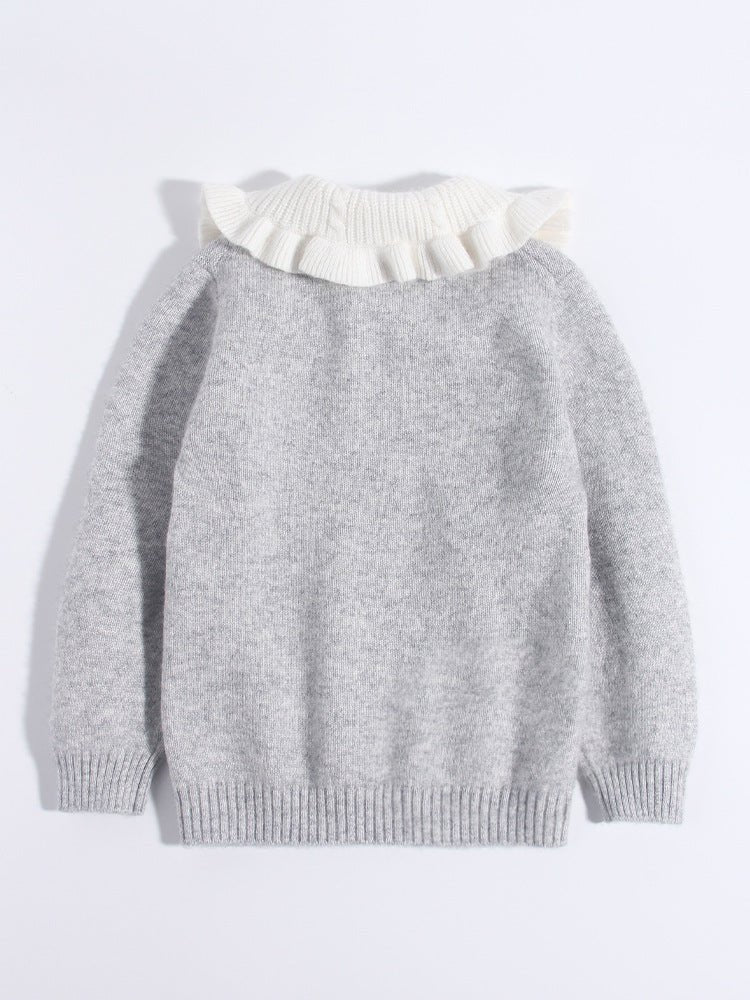 Girls Cashmere Sweater White Ruffled Collar Kids Cashmere Knit Pullover