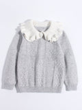 Girls Cashmere Sweater White Ruffled Collar Kids Cashmere Knit Pullover