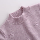 Girls Heart Patterned Cashmere Sweater Cashmere Pullover Scalloped Edge
