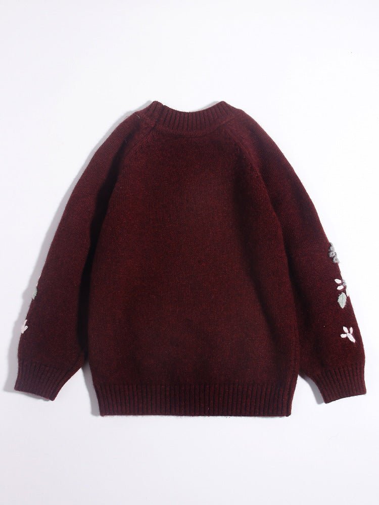 Girls Pure Cashmere Sweater Floral Embroidery Kids Cashmere Pullover