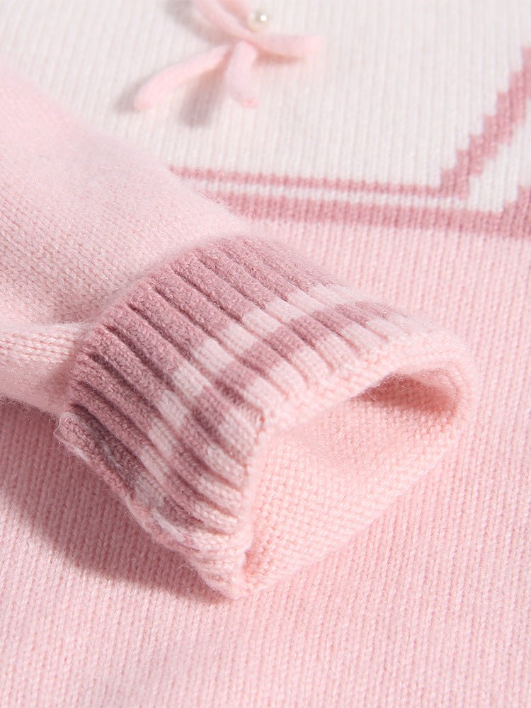 Girls Pure Cashmere Sweater Sailor Collar and Bow Detail Kids Cashmere Pullover