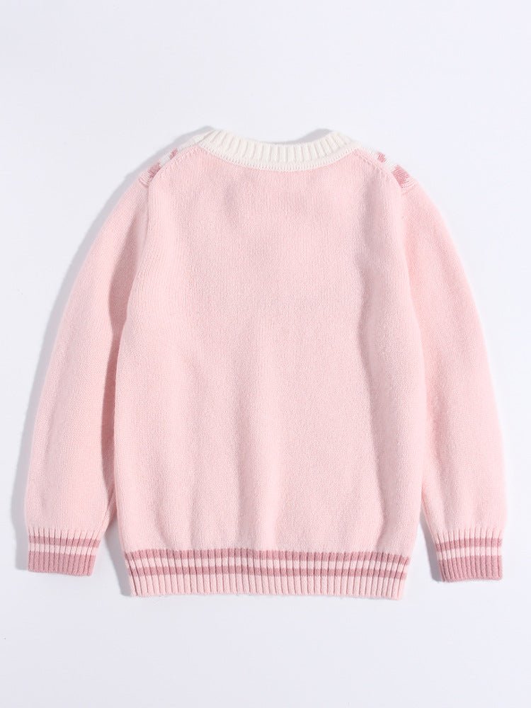 Girls Pure Cashmere Sweater Sailor Collar and Bow Detail Kids Cashmere Pullover