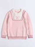 Girls Pure Cashmere Sweater Sailor Collar and Bow Detail Kids Cashmere Pullover