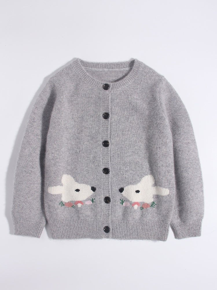 Kids Button Down Cashmere Cardigan Bunny Embroidery Cashmere Sweater