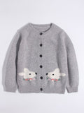Kids Button Down Cashmere Cardigan Bunny Embroidery Cashmere Sweater