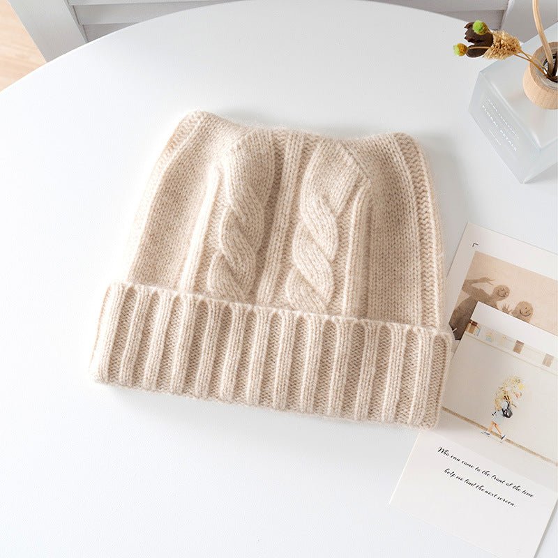 Kids Cable Knit Cashmere Beanie Ribbing Hem Cashmere Hat for Boys and Girls