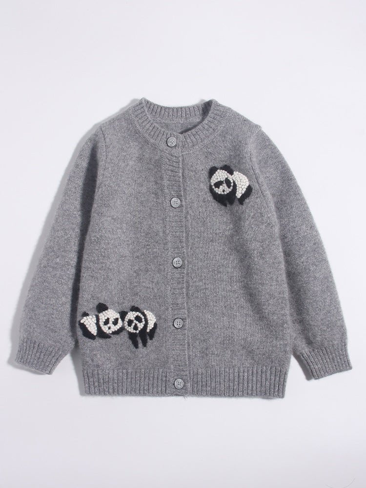 Kids Cashmere Cardigan Cute Panda Embroidery Button Front Cashmere Sweater