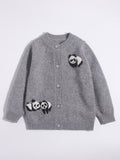 Kids Cashmere Cardigan Cute Panda Embroidery Button Front Cashmere Sweater