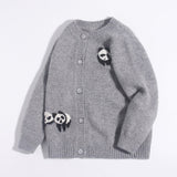 Kids Cashmere Cardigan Cute Panda Embroidery Button Front Cashmere Sweater
