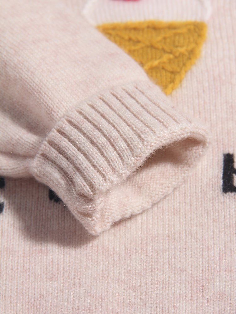 Kids Cashmere Sweater 3D Dessert Motifs Cashmere Pullover Ribbing Edge