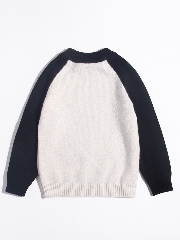 Kids Cashmere Sweater Black and White with Stitched Heart Design Cashmere Knit Pullover