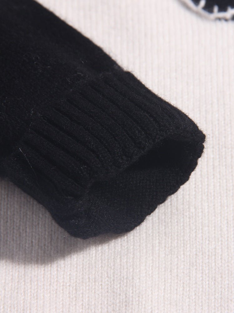 Kids Cashmere Sweater Black and White with Stitched Heart Design Cashmere Knit Pullover