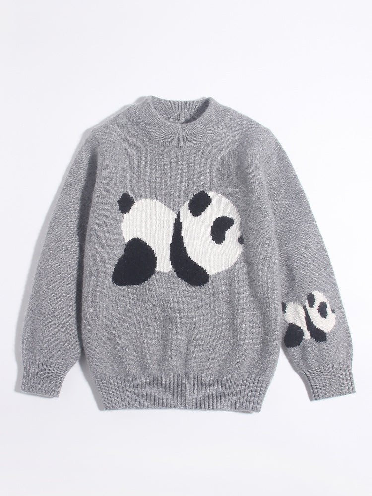 Kids Cashmere Sweater Boys and Girls Panda Intarsia Cashmere Pullover