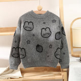 Kids Cashmere Sweater Bunny Strawberry Print Cashmere Knit Pullover