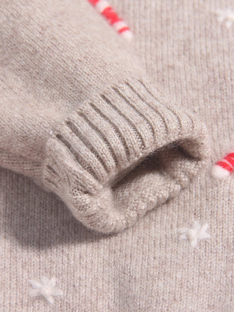 Kids Cashmere Sweater Candy Cane Snowflake Pattern Cashmere Pullover