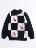 Kids Cashmere Sweater Checkerboard Knit Red Swirl Accents Cashmere Pullover