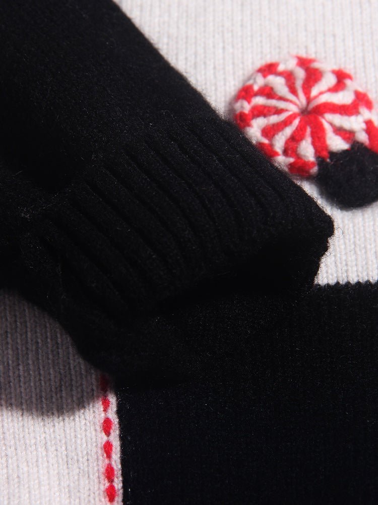 Kids Cashmere Sweater Checkerboard Knit Red Swirl Accents Cashmere Pullover