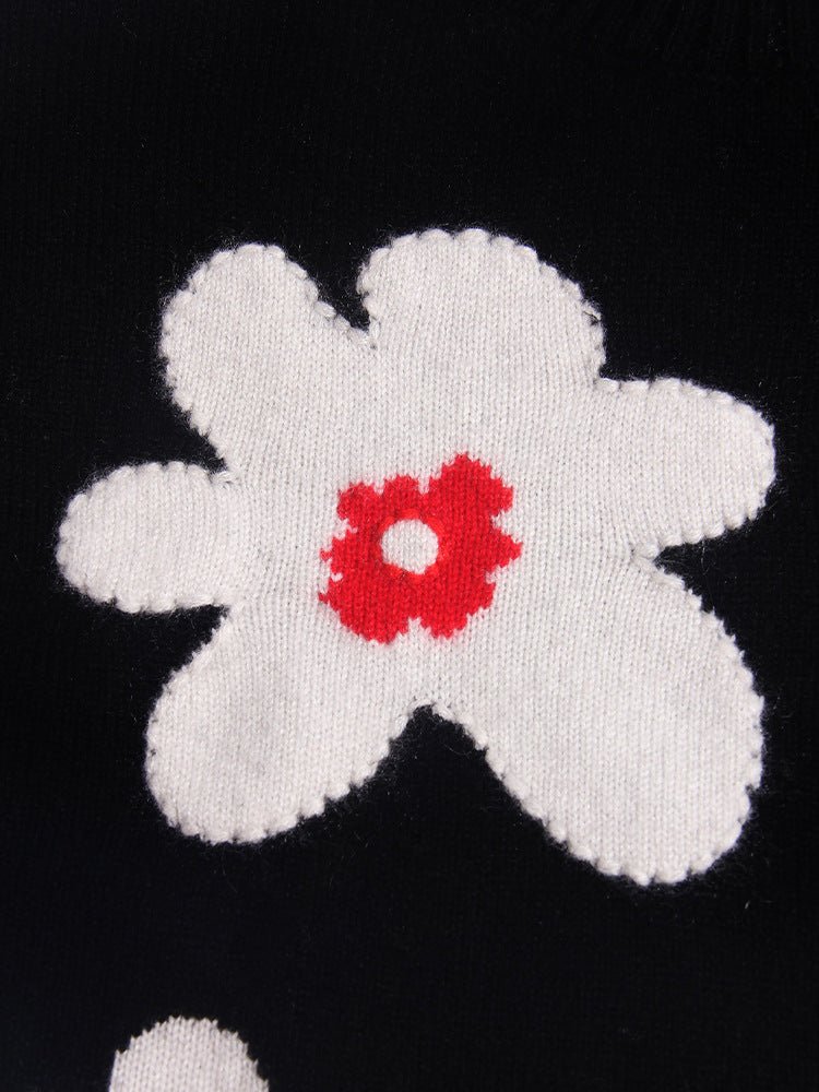 Kids Cashmere Sweater Floral Intarsia Crew Neck Cashmere Pullover