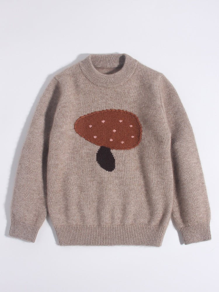 Kids Cashmere Sweater Mushroom Intarsia Boys and Girls Cashmere Pullover