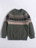 Kids Cashmere Sweater Nordic Fair Isle Pattern Crew Neck Cashmere Pullover