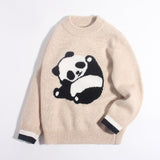 Kids Cashmere Sweater Panda Design Cashmere Pullover Ribbed Cuffs