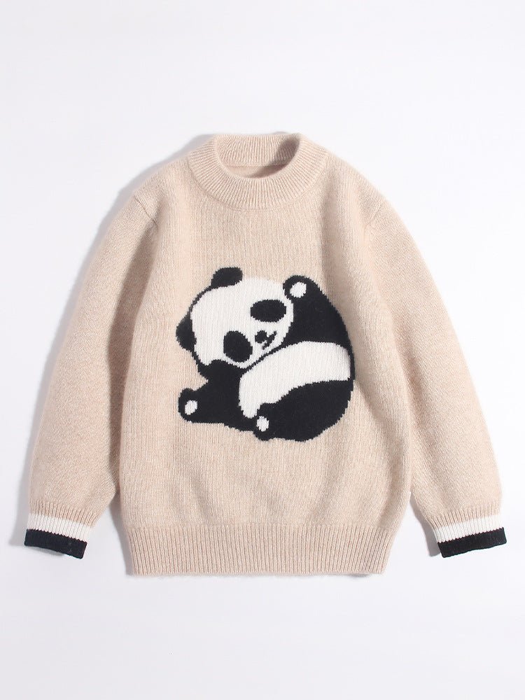 Kids Cashmere Sweater Panda Design Cashmere Pullover Ribbed Cuffs