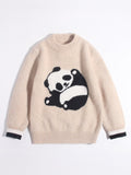 Kids Cashmere Sweater Panda Design Cashmere Pullover Ribbed Cuffs
