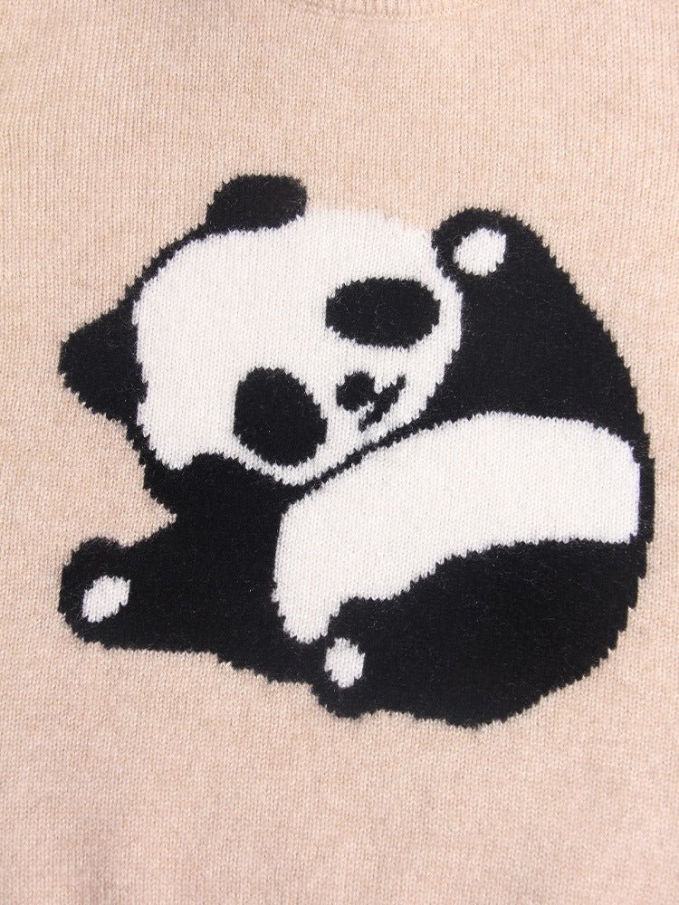 Kids Cashmere Sweater Panda Design Cashmere Pullover Ribbed Cuffs