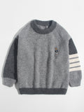 Kids Cashmere Sweater Striped Sleeve Bear Embroidery Cashmere Pullover