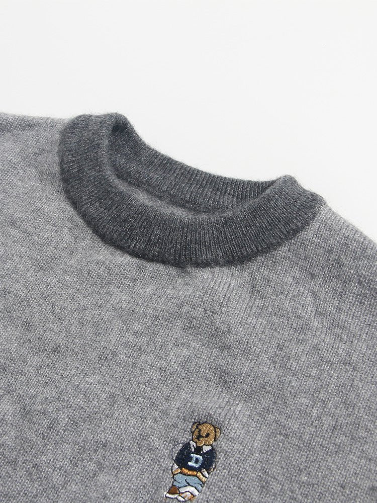 Kids Cashmere Sweater Striped Sleeve Bear Embroidery Cashmere Pullover