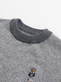 Kids Cashmere Sweater Striped Sleeve Bear Embroidery Cashmere Pullover