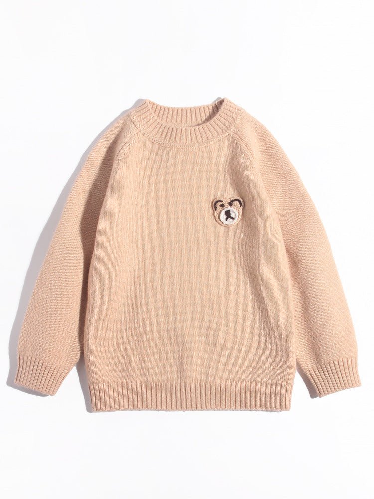 Kids Cashmere Sweater with Bear Patch 100% Cashmere Pullover
