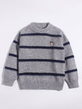 Kids Crew Neck Cashmere Sweater Stripes Cartoon Patch Cashmere Pullover