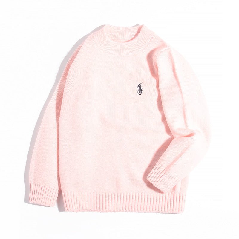Kids Crewneck Cashmere Sweater Embroidered Pattern Ribbing Hem