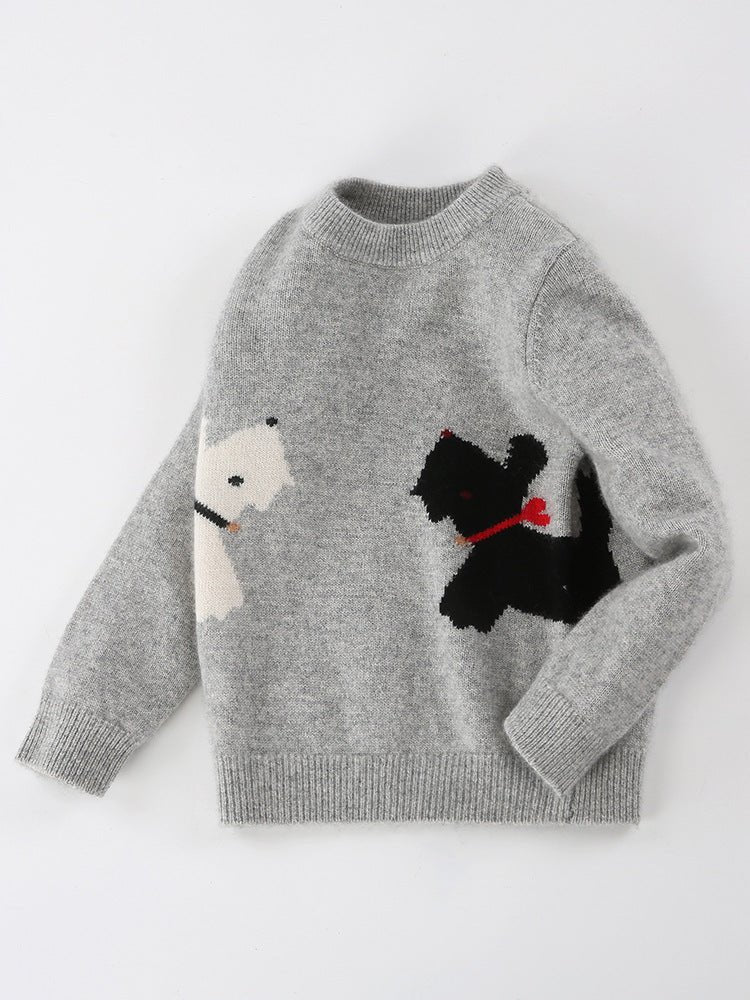 Kids Long Sleeve Cashmere Sweater Cashmere Knit Pullover Dog Pattern