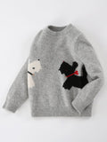 Kids Long Sleeve Cashmere Sweater Cashmere Knit Pullover Dog Pattern