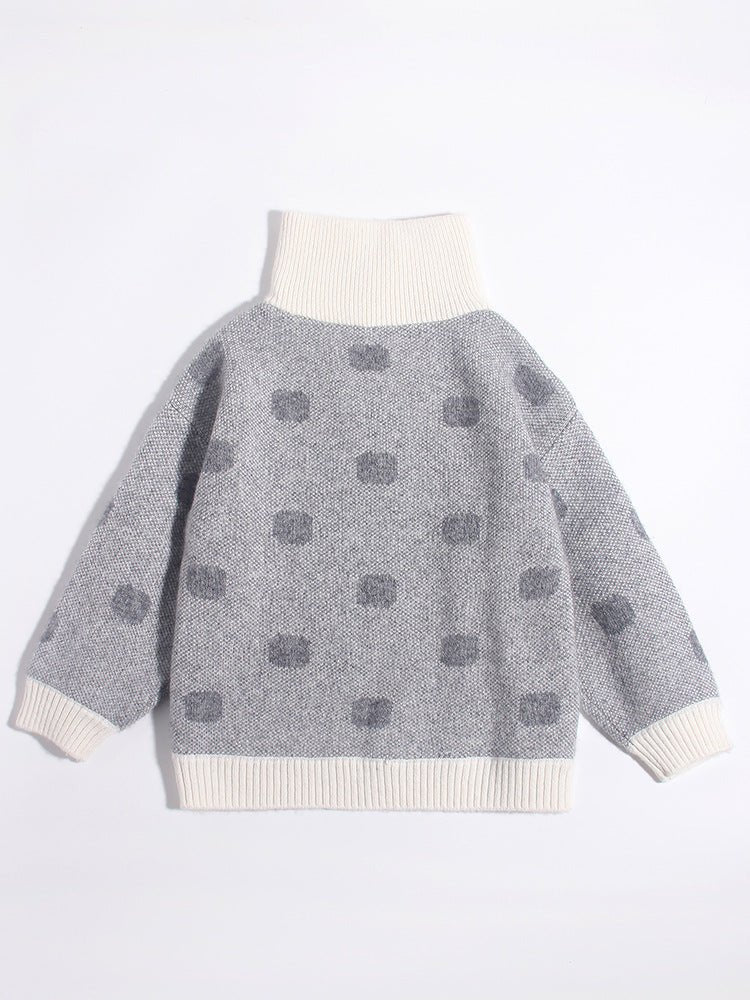 Kids Polka Dot Cashmere Sweater Contrast Zip Collar Cashmere Pullover
