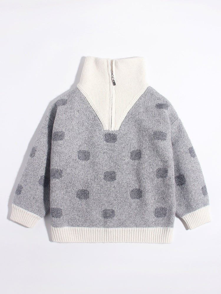 Kids Polka Dot Cashmere Sweater Contrast Zip Collar Cashmere Pullover