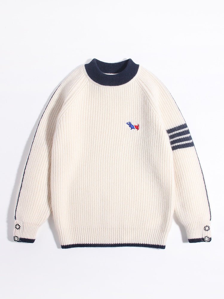 Kids Ribbed Cashmere Sweater Navy Trim Patch Detail Cashmere Pullover
