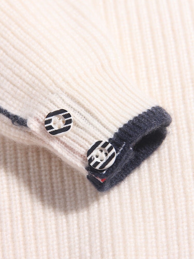 Kids Ribbed Cashmere Sweater Navy Trim Patch Detail Cashmere Pullover