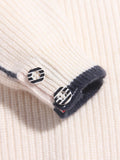 Kids Ribbed Cashmere Sweater Navy Trim Patch Detail Cashmere Pullover