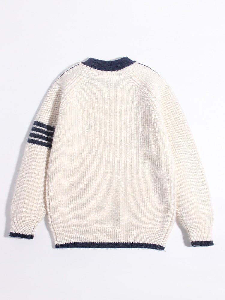 Kids Ribbed Cashmere Sweater Navy Trim Patch Detail Cashmere Pullover
