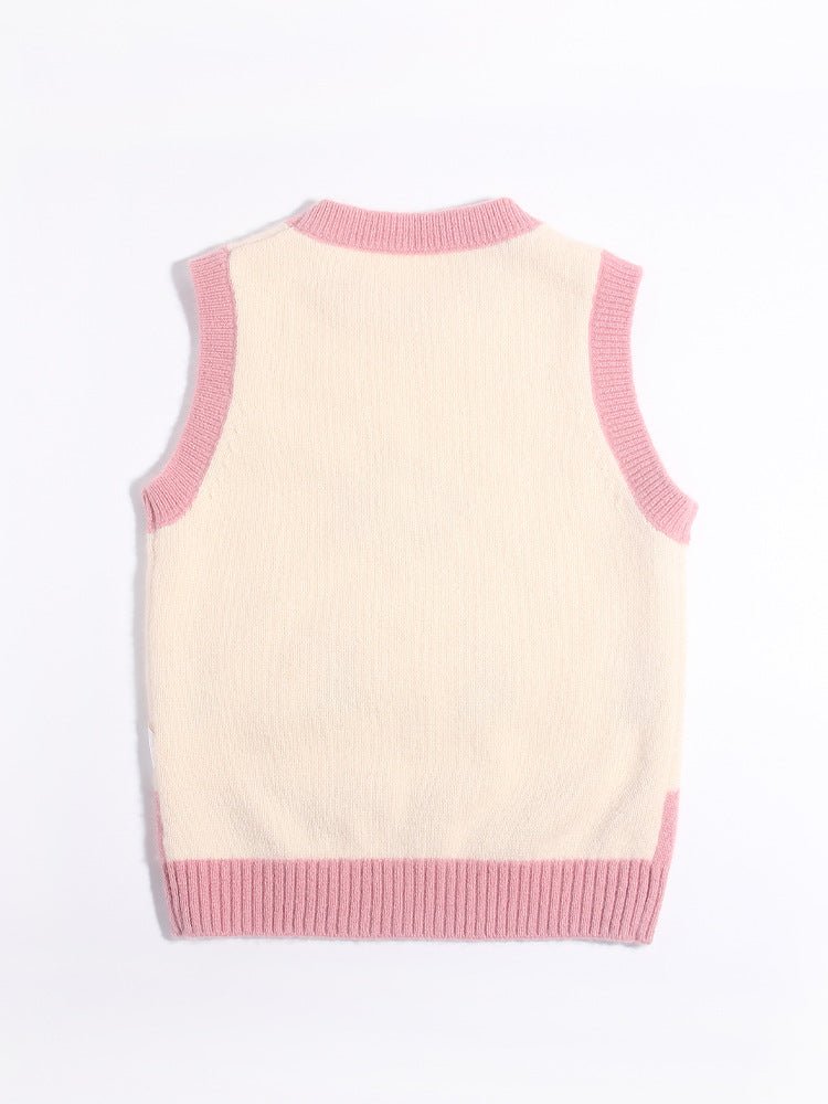Kids Sleeveless Knit Vest Smiling Flower and Tulip Cashmere Sweater