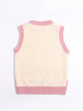 Kids Sleeveless Knit Vest Smiling Flower and Tulip Cashmere Sweater