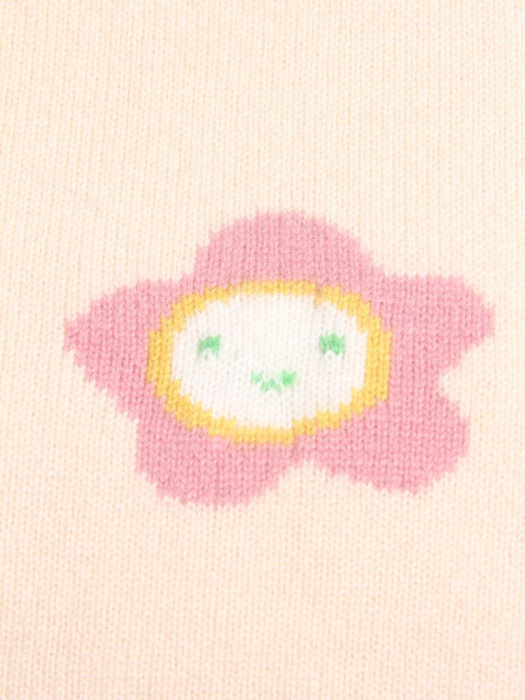 Kids Sleeveless Knit Vest Smiling Flower and Tulip Cashmere Sweater