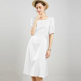 100% Mulberry Silk Women's Silk Dress Retro French Silk Dresse Short Sleeves Silk Dress - slipintosoft