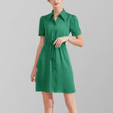 Summer Short Sleeves Silk Dresses 100% Pure Mulberry Silk Shirt Dress Ladies Button Dress - slipintosoft