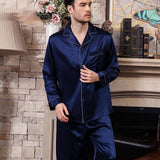 Blue Long Best Mens Silk Pajamas Set Most Comfortable Silk Sleepwear Pajamas -  slipintosoft