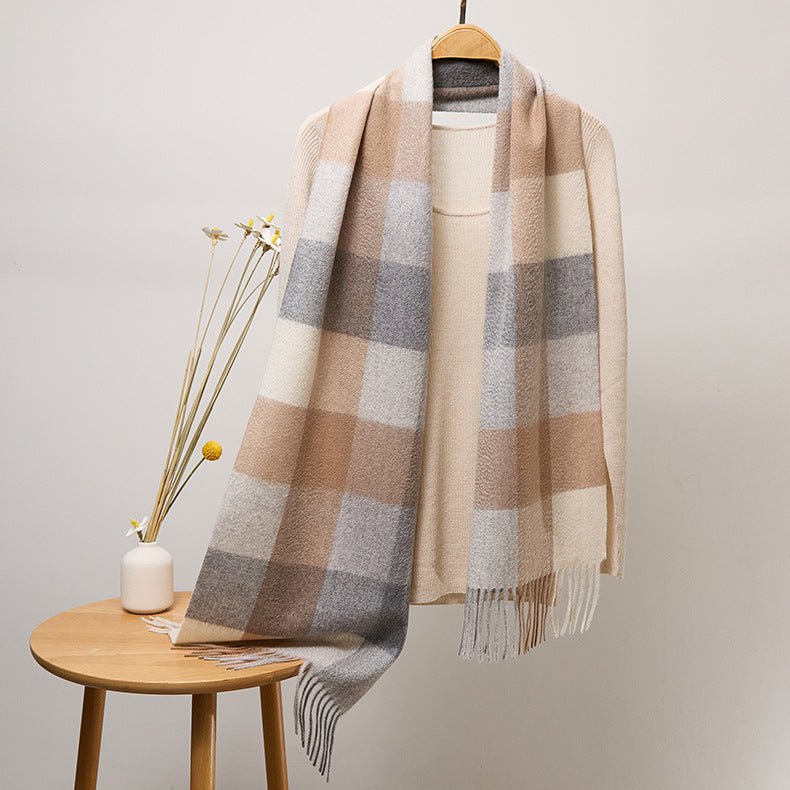 Long Cashmere Scarf with Tassel Plaid Cashmere Warps Multi Styles Winter Gifts - slipintosoft