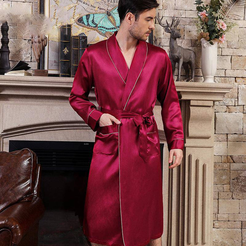 Albornoz De Satén Para Hombre – Bata Ligera De Lujo, Manga Larga, Ideal Para Casa, Spa, Hotel O Después De La Ducha